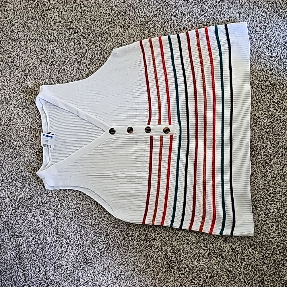Radiance 2xl 2x rainbow stripe 🌈 white sweater sleeveless button down top